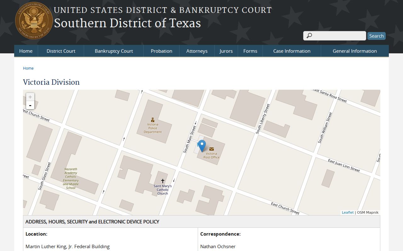 Federal courthouse serving Calhoun County through the Victoria Division